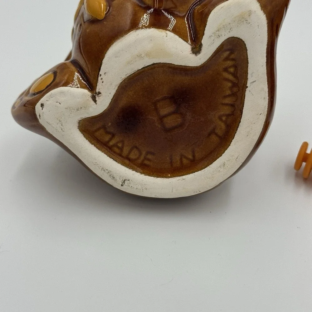 Vintage Brown Ceramic‎ Teddy Bear Honey Pot Jar with Dipper